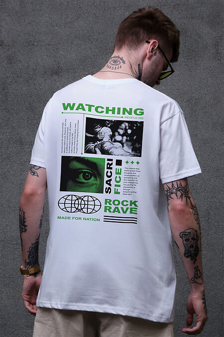 Herren T-Shirt in Übergröße mit Watching Aufdruck Weiß - #8049522