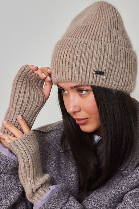 Women's beige mittens M-19 - #4496533