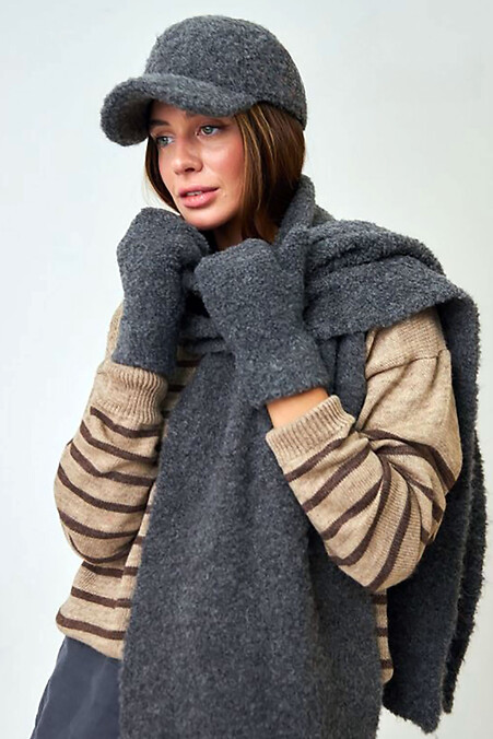 Women's dark gray boucle baseball cap - #4496542