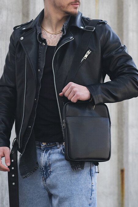 Herren Leder Messenger Bag Metall Schwarz. Umhängetasche. Farbe: das schwarze. #8049542