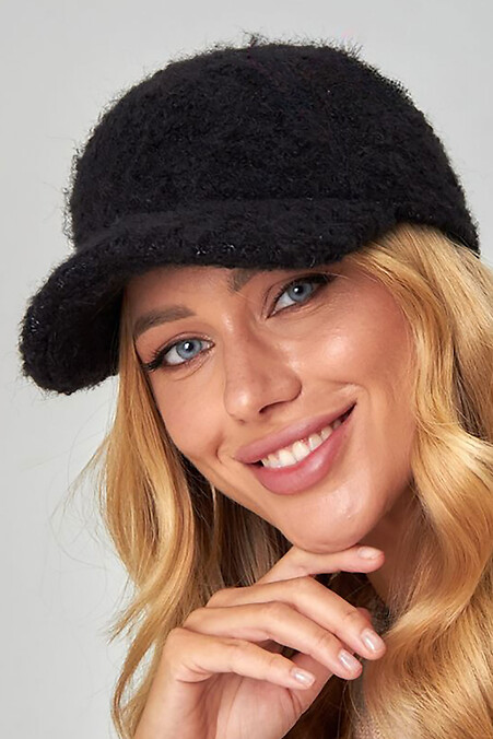 Women's black boucle baseball cap - #4496544