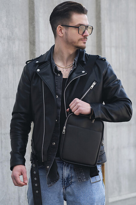 Herren Leder Messenger Bag Metall Krokodil Schwarz - #8049544