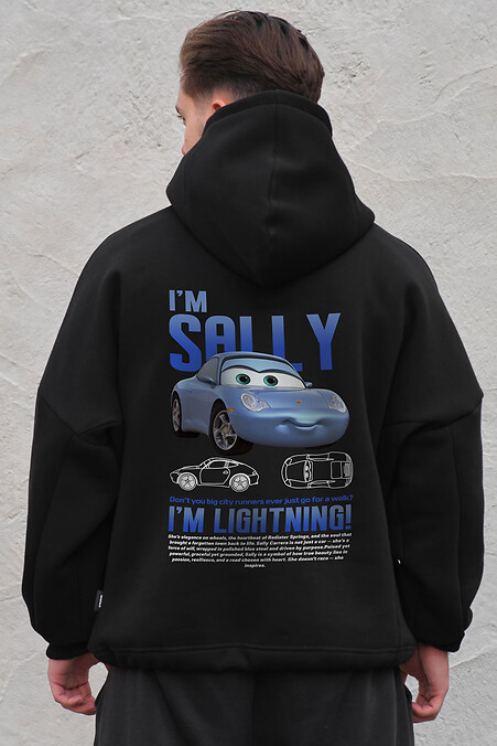 Men's Oversized Fleece Hoodie With Hood And Print Sally Black. Sweatshirts, sweatshirts. Color: black. #8055544