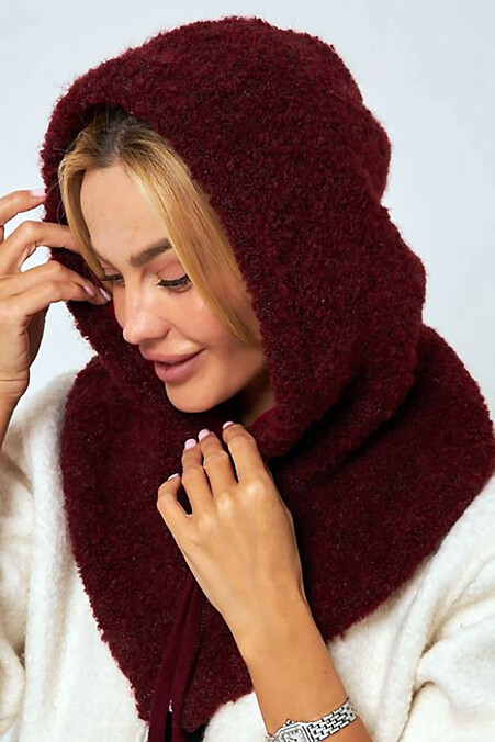 Women's burgundy boucled bonnet with a metal clasp - #4496547