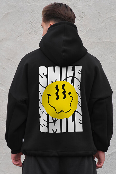 Herren-Fleece-Kapuzenpullover in Übergröße mit Smile-Aufdruck Schwarz. Sweatshirts, Sweatshirts. Farbe: das schwarze. #8055550