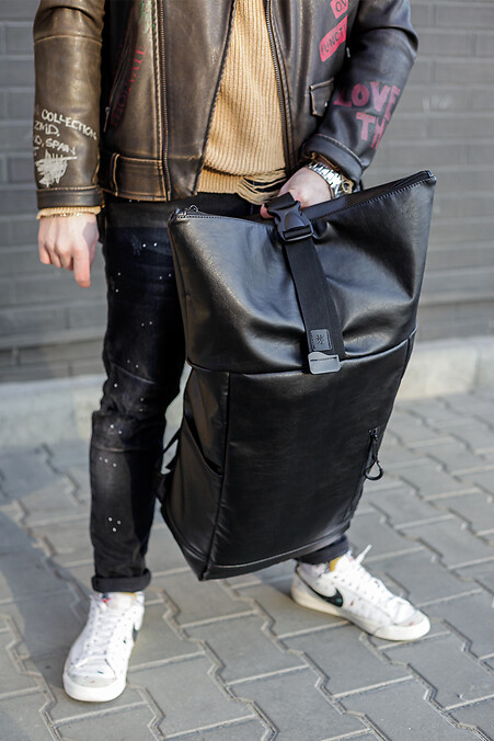 Rolltop backpack eco-leather black - #8039553