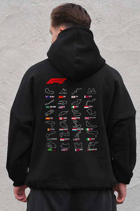 Men's Oversized Fleece Hoodie With Hood And Printed Track Black. Sweatshirts, sweatshirts. Color: black. #8055558