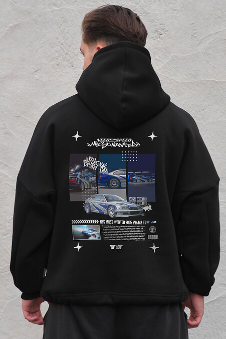 Herren Fleece-Kapuzenpullover in Übergröße mit Kapuze und Aufdruck Wanted Schwarz. Sweatshirts, Sweatshirts. Farbe: das schwarze. #8055564