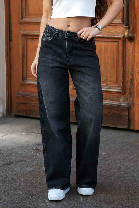 Dunkelgraue Jeans mit geradem Bein und weitem Bein - #8034571