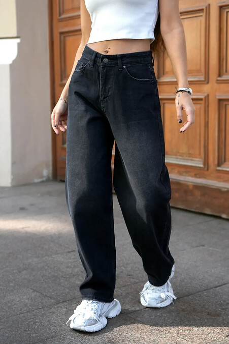 Weit geschnittene Baggy-Jeans für Damen, TMV Baggy Barrel Schwarz - #8034574