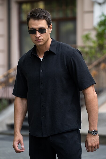 Men's Summer Short Sleeve Shirt Viscose Relax Black - #8034575