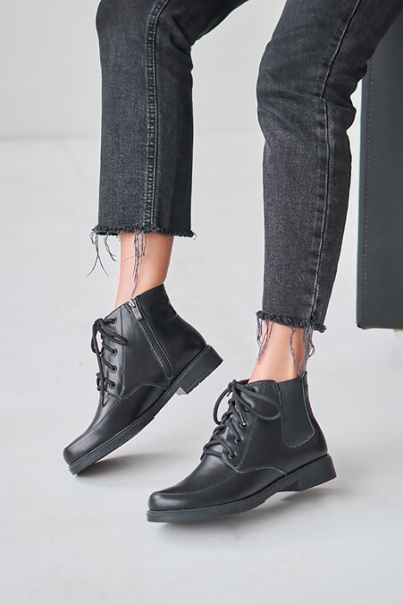 Damen-Lederstiefel für die Übergangszeit, schwarz - #4205580