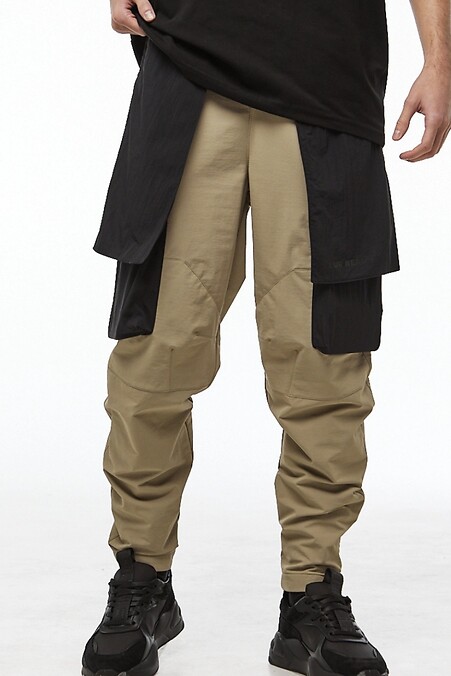 Hidza stretch nylon cargo pants, light olive with black - #8037580