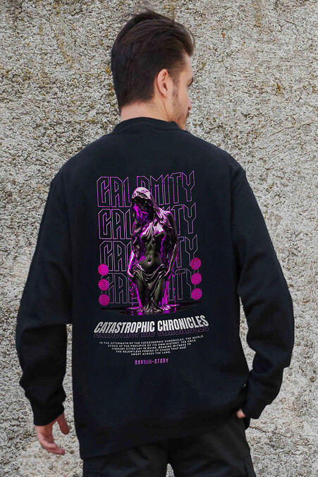 Men's Insulated Oversized Sweatshirt With Fleece Printed Calomity Black. Sweatshirts, sweatshirts. Color: black. #8055582
