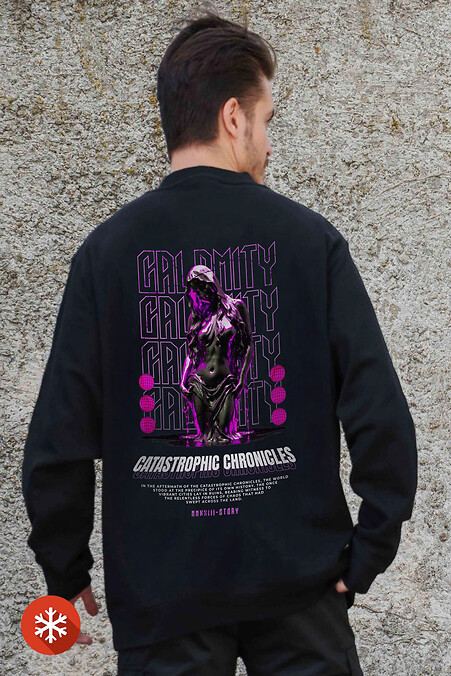 Men's Insulated Oversized Sweatshirt With Fleece Printed Calomity Black - #8055582