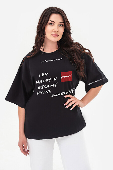 Женская футболка черного цвета "I'm happy in Rivne" - #9001585