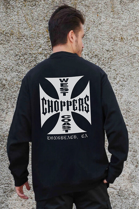 Чоловічий Утеплений Оверсайз Світшот На Флісі З Принтом Choppers Black. Світшоти, толстівки. Колір: чорний. #8055588