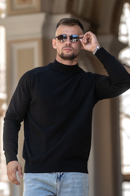 Чоловічий джемпер в'язаний бавовняний гольф Basic Jumper чорний - #8034589