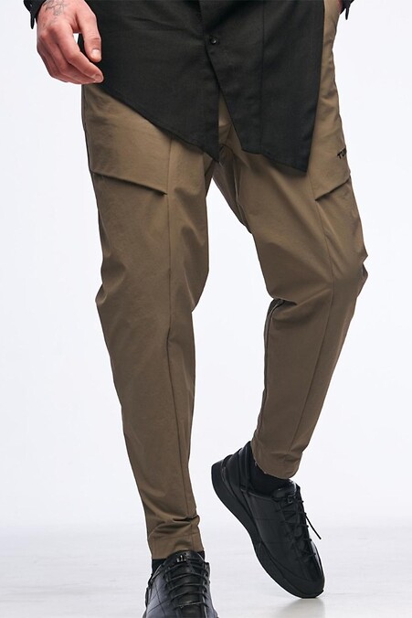Cargo pants made of stretch nylon "SM-2421", khaki - #8037589
