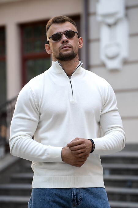 Чоловічий джемпер на блискавці з бавовни Zip Jumper білий - #8034590