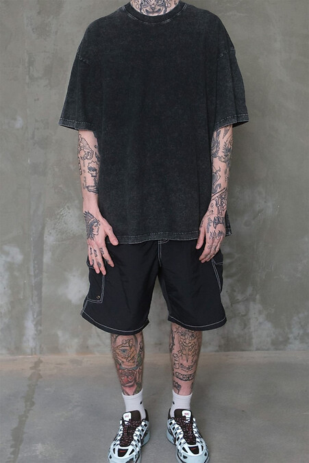 Мужская Вываренная Оверсайз Футболка Washed Black - #8049594