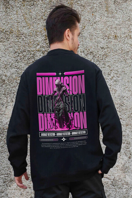 Чоловічий Утеплений Оверсайз Світшот На Флісі З Принтом Dimension Black. Світшоти, толстівки. Колір: чорний. #8055594