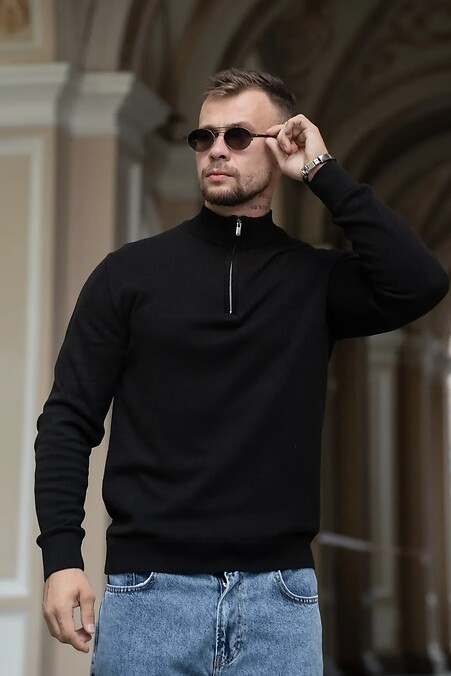 Чоловічий джемпер на блискавці з бавовни Zip Jumper чорний - #8034597