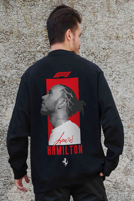 Мужской Утепленный Оверсайз Свитшот На Флисе С Принтом Hamilton Black - #8055616