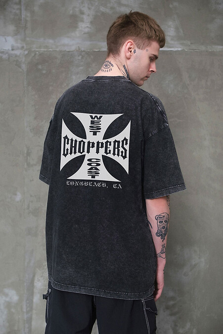 Men's Washed Oversized Choppers Print T-Shirt Black - #8049620