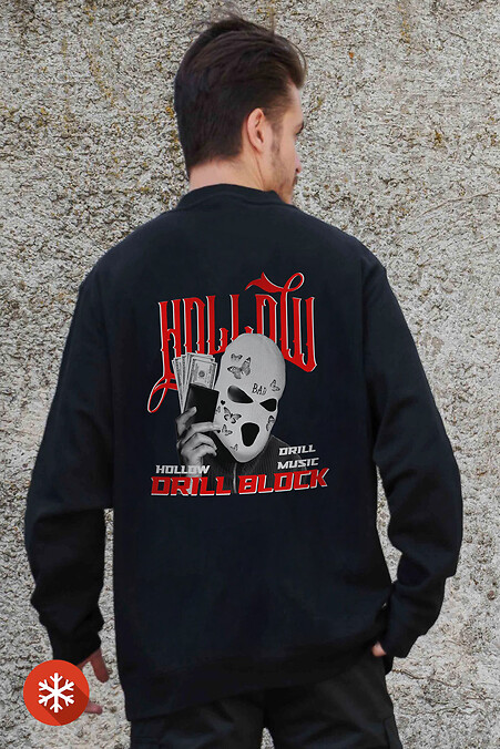 Men's Insulated Oversized Fleece Sweatshirt With Hollow Print Black - #8055620
