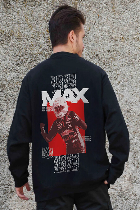 Мужской Утепленный Оверсайз Свитшот На Флисе С Принтом Max Black - #8055626