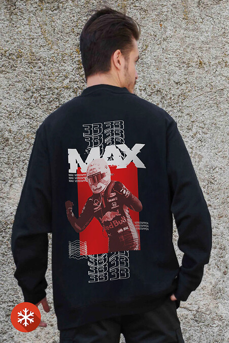 Мужской Утепленный Оверсайз Свитшот На Флисе С Принтом Max Black - #8055626