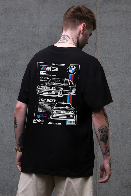 Men's Oversized T-Shirt With BMW Print Black - #8049628