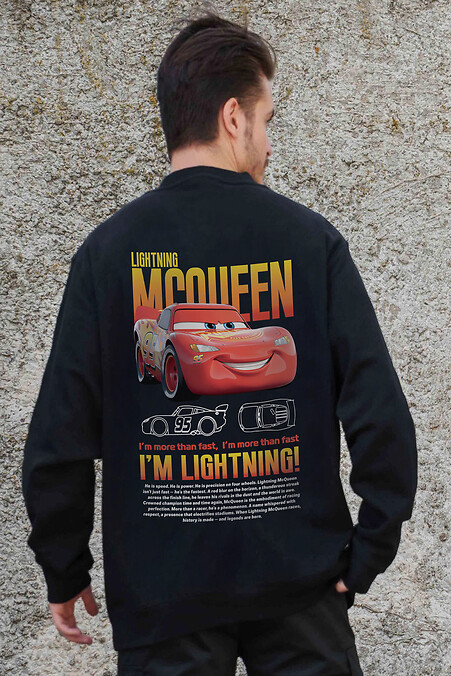 Мужской Утепленный Оверсайз Свитшот На Флисе С Принтом Mcqueen Black - #8055630