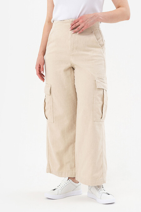 Szerokie jeansy damskie z naszywanemi kieszeniami - #4014633