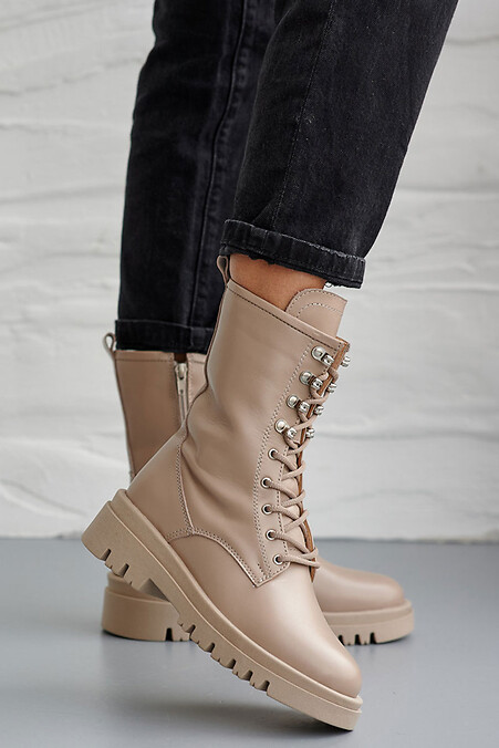Women's leather boots spring-autumn. Boots. Color: beige. #8019634