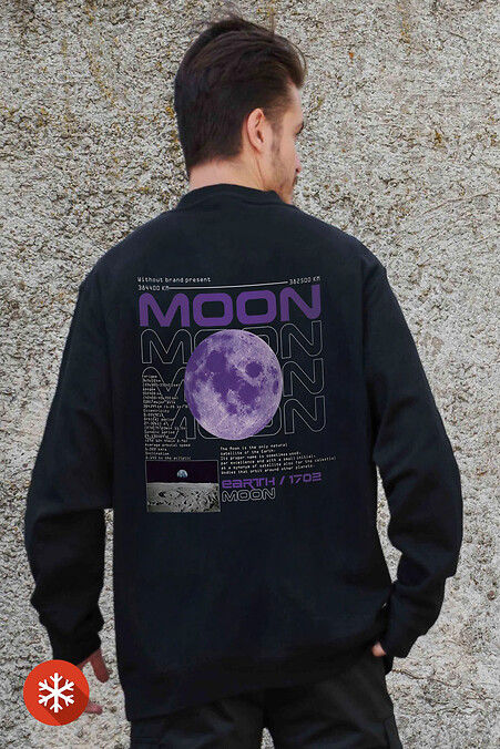 Men's Insulated Oversized Fleece Sweatshirt With Moon Black Print - #8055638