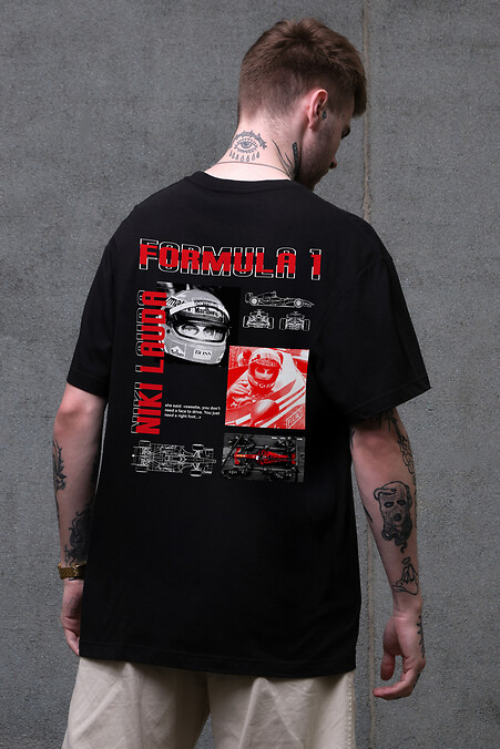 Men's Oversized T-Shirt With Lauda Print Black - #8049640