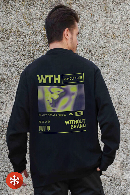 Herren Sweatshirt aus Fleece in Übergröße mit Pop Culture Aufdruck Schwarz - #8055640
