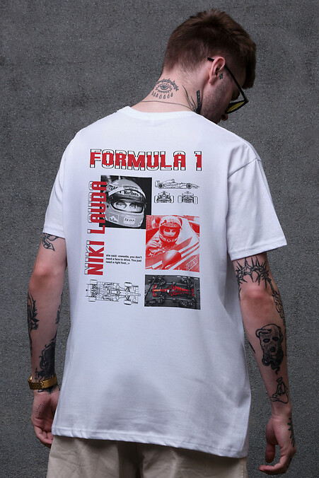Men's Oversized T-Shirt With Lauda White Print - #8049642