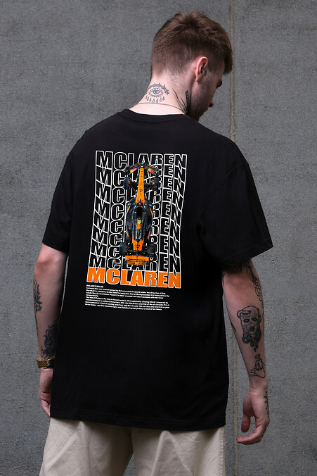 Men's Oversized T-Shirt With Mclaren Black Print - #8049648