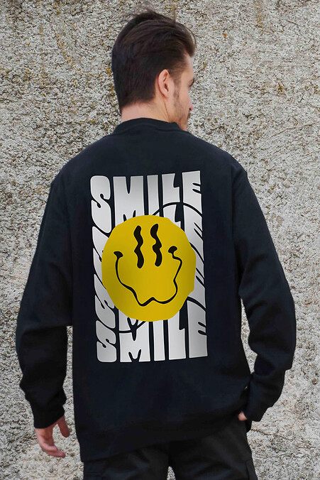 Мужской Утепленный Оверсайз Свитшот На Флисе С Принтом Smile Black - #8055654