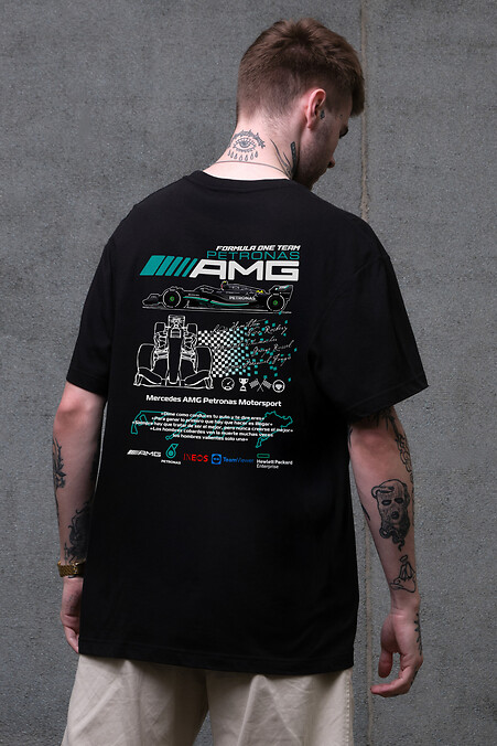 Men's Oversized T-Shirt With AMG Print Black - #8049660