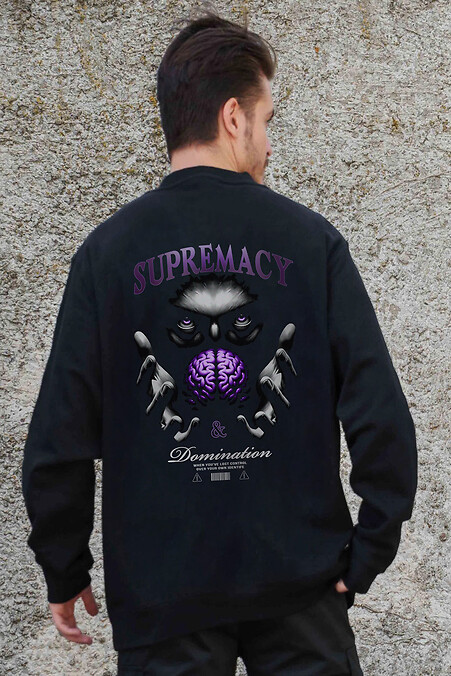 Мужской Утепленный Оверсайз Свитшот На Флисе С Принтом Supermacy Black - #8055660
