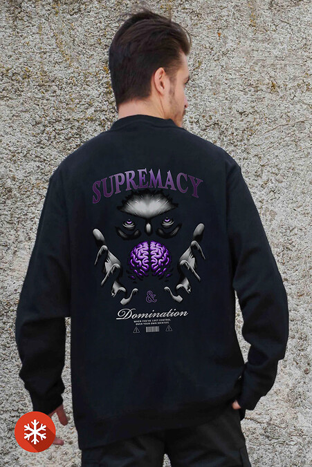 Isoliertes Herren-Sweatshirt aus Fleece in Übergröße mit Aufdruck Supermacy Schwarz - #8055660