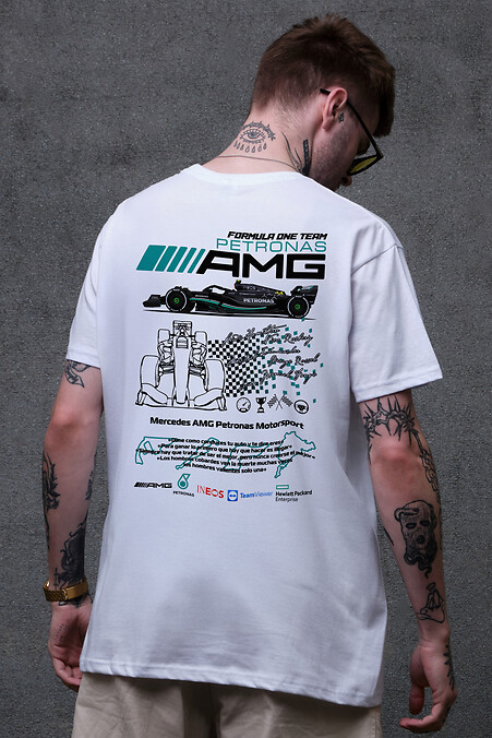 Men's Oversized T-Shirt With AMG Print White - #8049662