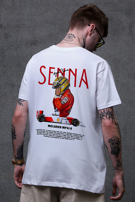 Мужская Оверсайз Футболка С Принтом Senna White - #8049670