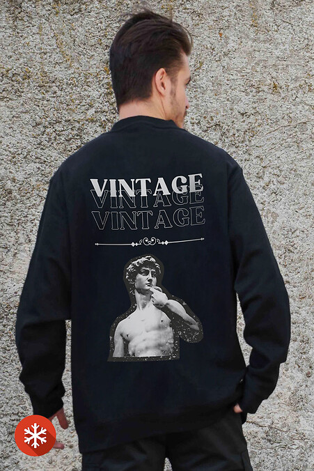 Men's Insulated Oversized Fleece Sweatshirt With Vintage Black Print - #8055672