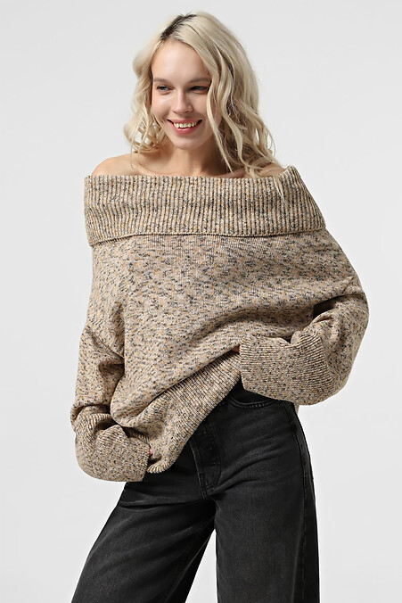 Beigefarbener Strickpullover für Damen - #4038676