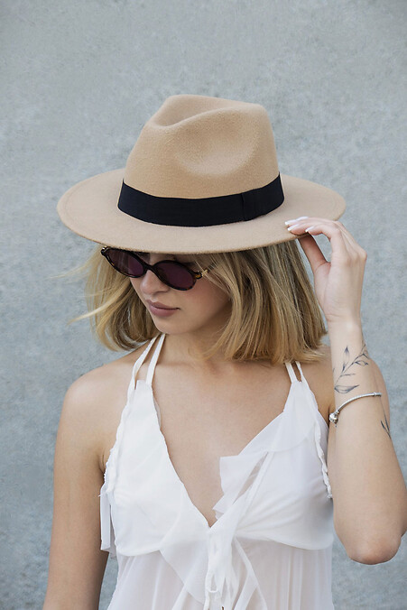 Damen Fedora Hut mit Band Beige - #8049693